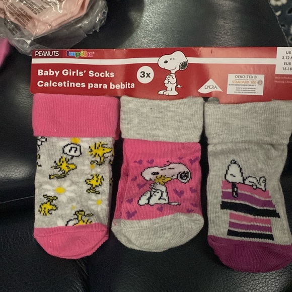 Peanuts socks baby girl pink and grey. Size 3-12M by lupilu. Set of (3). - Picture 3 of 12